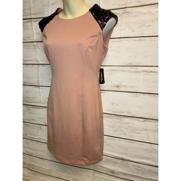 Forever 21 Salmon Color w Black Sequin Shoulder-Sleeveless Dress Small Mini NWT - Picture 1 of 12